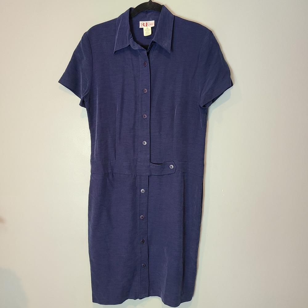 Vtg 90s Minimalist Shirt Dress Luxury Modal Sz 8P Preppy Classic Tailored Navy